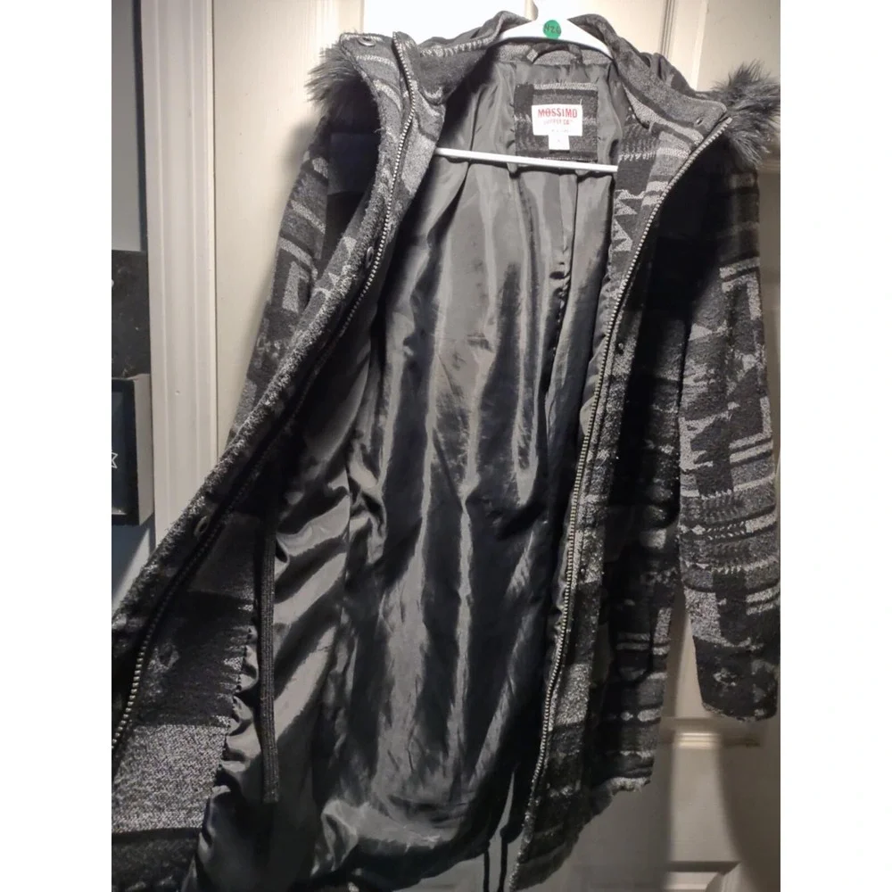 Mossimo Supply‎ Co Womens Grey Black Southwestern Geometric Hooded Parka Coat S